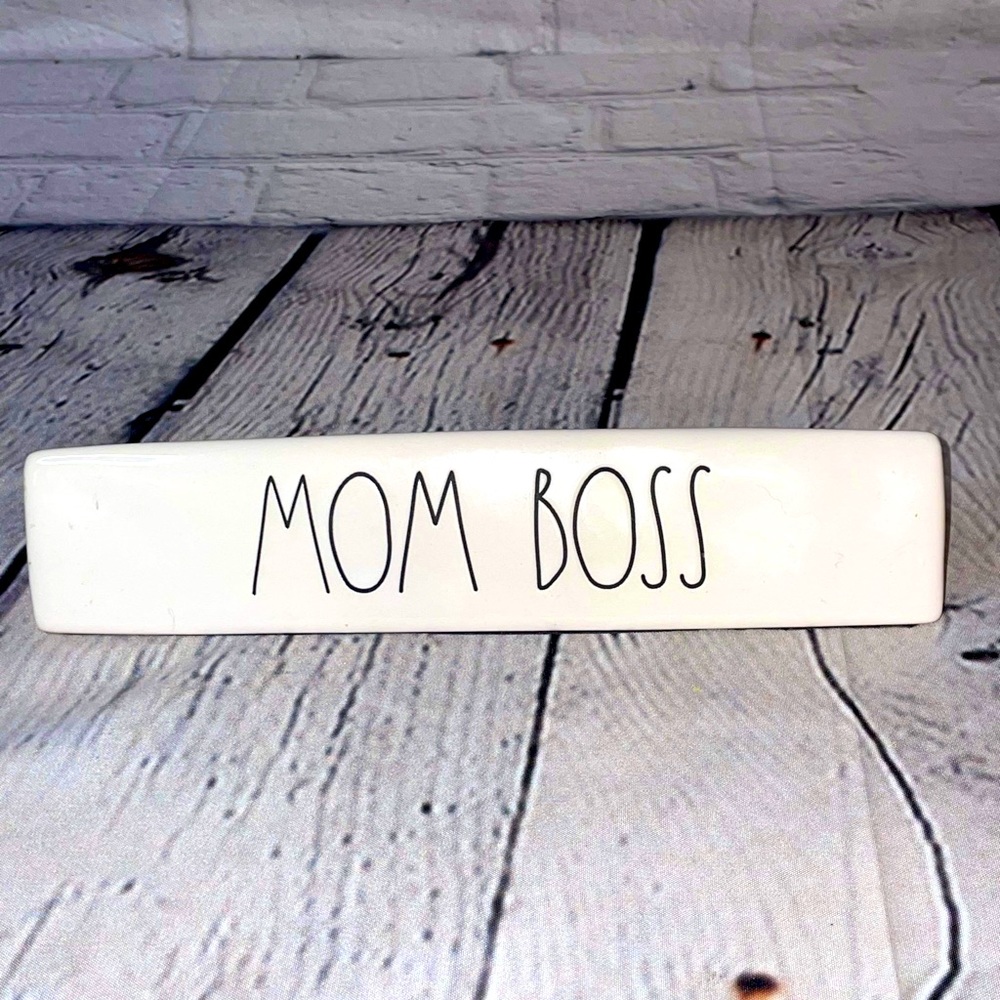 Rae Dunn Artisan Collection 8.25" Mom Boss Desk Plaque Paper Weight Ceramic